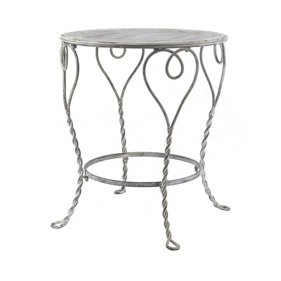 Round Iron Side Table With Two-Tier Storage And Vintage Heart Motif Design, Perfect For Adding Charm And Functionality