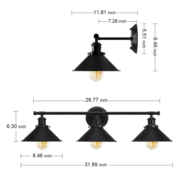  Balfor 3-Light Dimmable Matte Black Vanity Light
