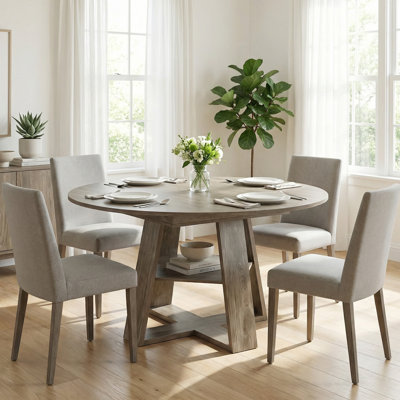 Table de salle à manger ronde extensible de 43,3 po à 59 po pour 4 à 8 personnes, table de salle à manger ovale de cuisine moderne avec feuilles amovibles peu encombrante, base en bois avec tablette de rangement pour le salon de la cuisine (couleur bois)