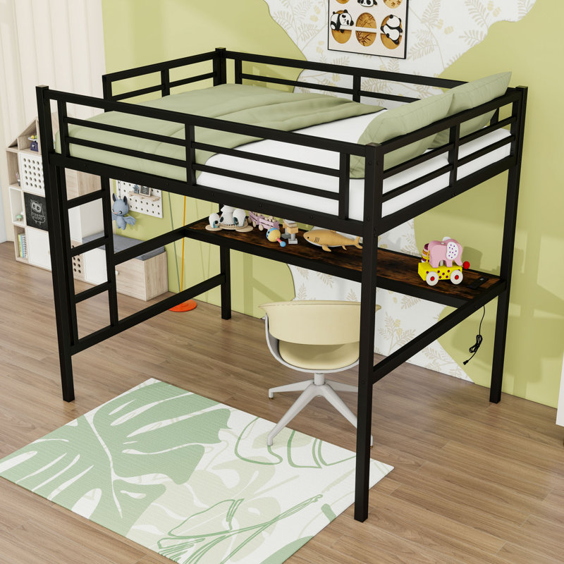 Loft Bed With Desk, USB, And LED Light, Full