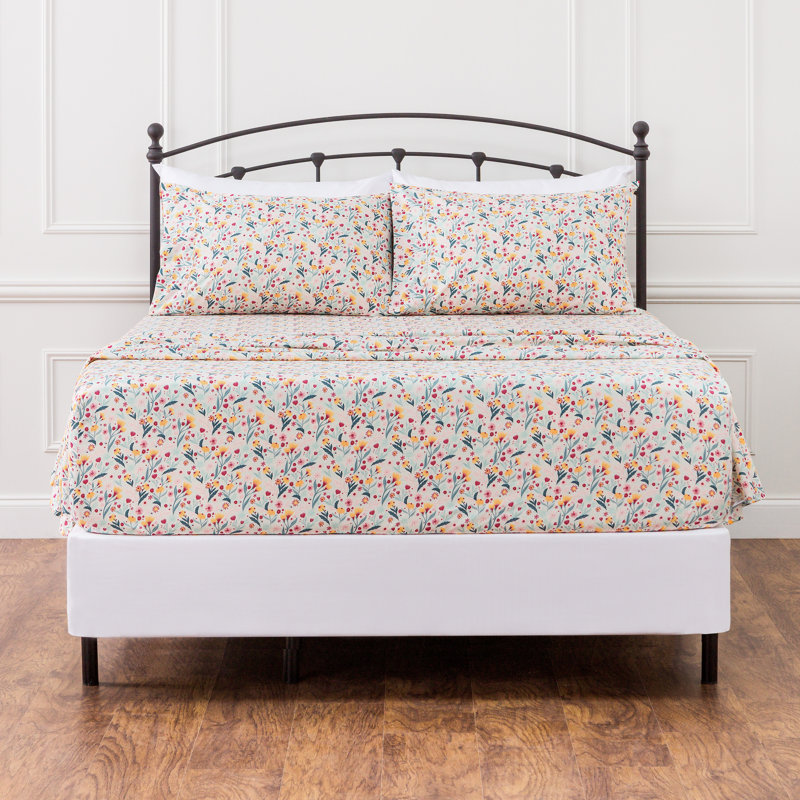 Ensemble de draps en percale en microfibre Spring Bloom, Ensemble de draps pour très grand lit + drap-hous