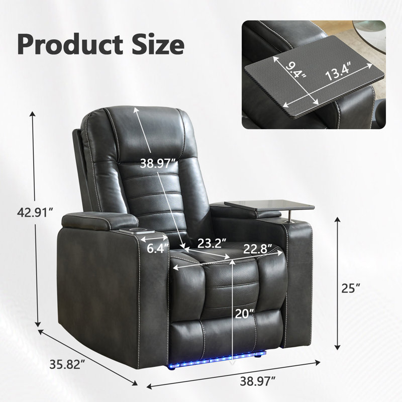 39'' Wide Power Recliner With Smart Cup Holder Power Headrest And Wireless Charger, Black