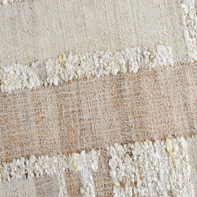 Ivory and Beige Handmade Wool Cotton Flat Woven Rug