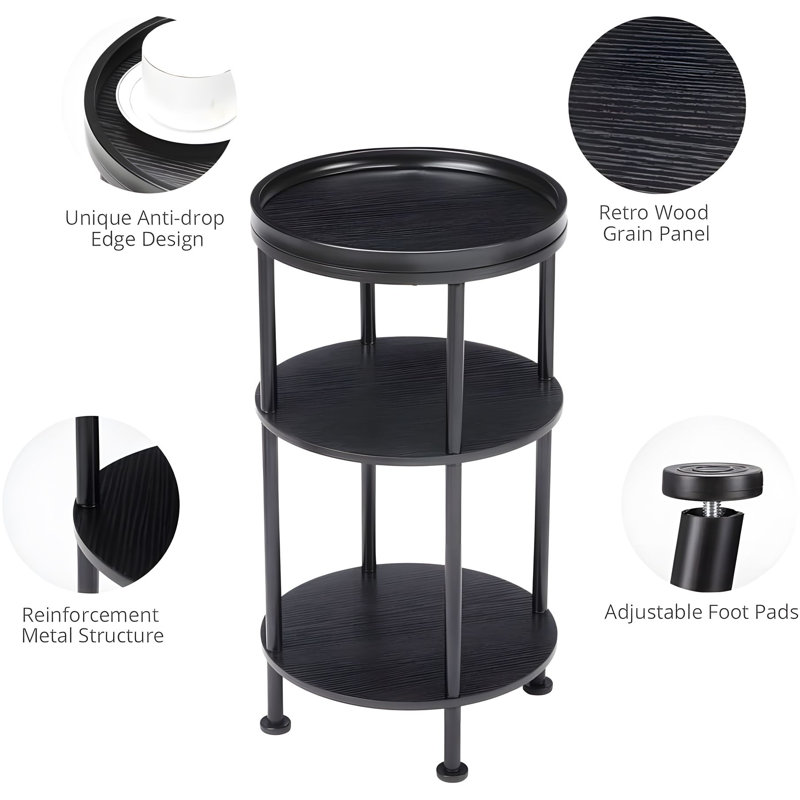 21.7''H Round End Table, Multi-Functional Black Side Table For Small Spaces