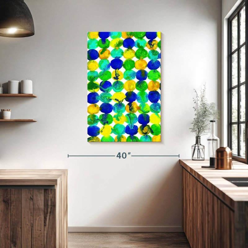 Avery bleu jaune vert abstrait à motif de peinture fluide, H 39 po x l 26 po