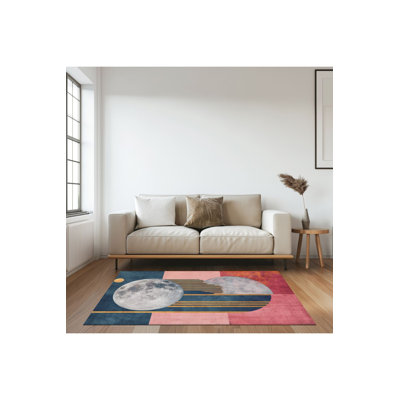 Tapis tissé à motif coloré avec motif de lune coloré
