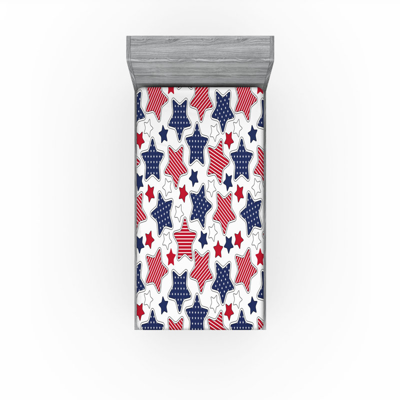 Ensemble de 2 draps-housse Ambesonne USA avec drapeaux rouge indigo et blanc, Drap-housse simple TG