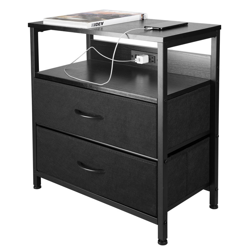 Kaderius 2 - Drawer End Table and Built-In Outlets, Black