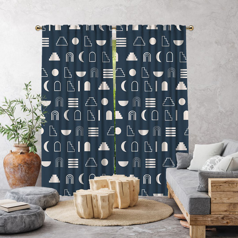 Iota Semi Sheer Curtain Pair, 140cm Width x 350cm Drop, Navy