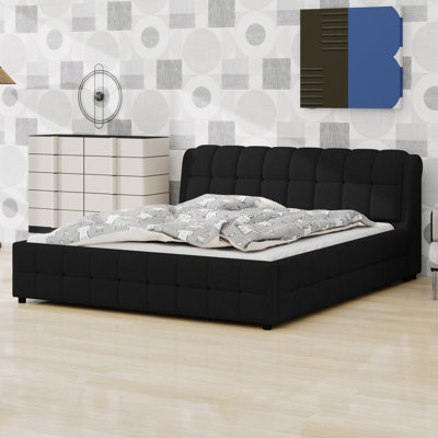 Upholstered Platform Bed with Low Profile, Space-Saving Design