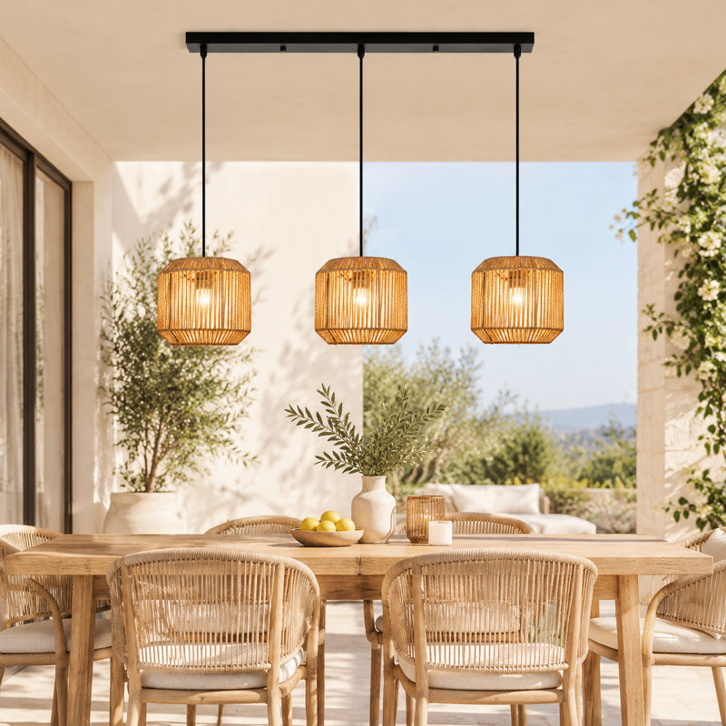 3 - Light Rattan Farmhouse Bohemian Pendant