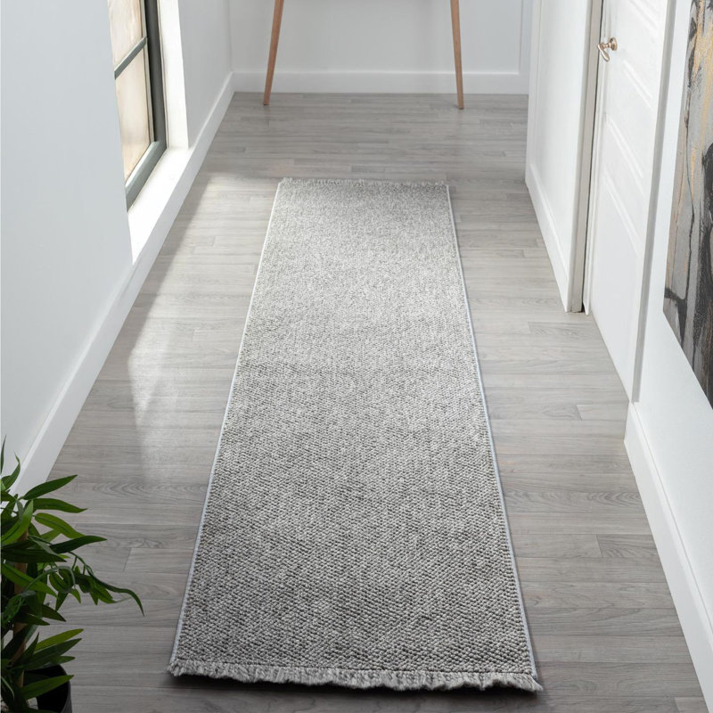 Textured Fringed Area Rug, Runner 2' x 8', Gray