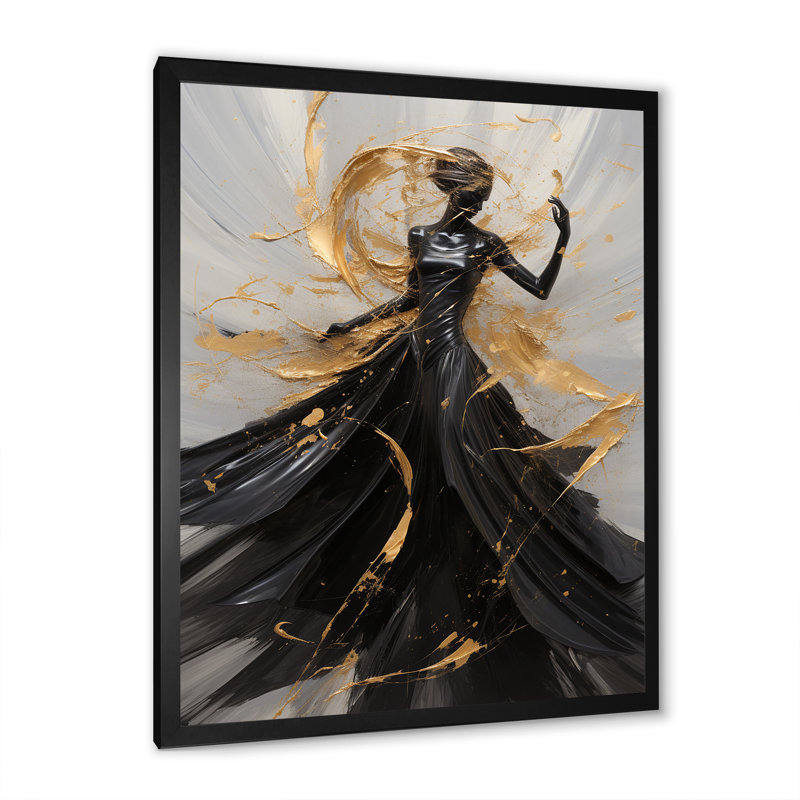 Or et noir Dance Splash III - art encadré de danse, Cadre simple noir, H 32 po x l 24 po x P 1 po