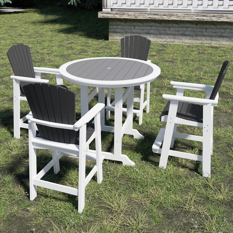 Chaises de patio - table de bar d'extérieur avec tabourets et 5 tabourets blancs et gris