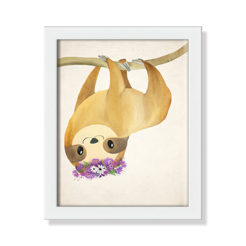 Sloth floral 2, H 11 po x l 9 po x P 1,19 po, Cadre boîte à grain de bois noir