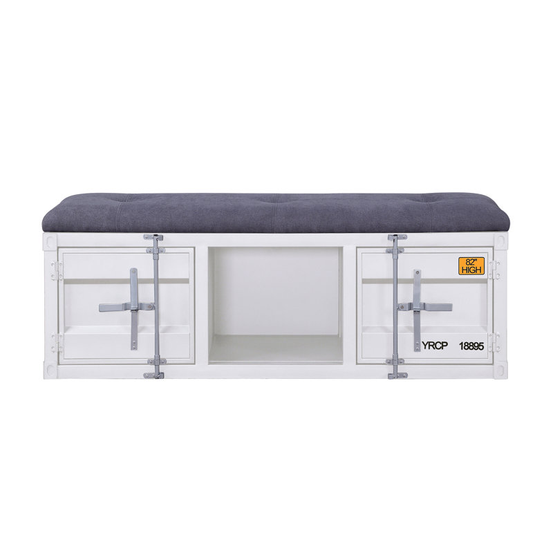 Banc de rangement rembourré Egon, Blanc, H 19 po x L 56 po x P 16 po 