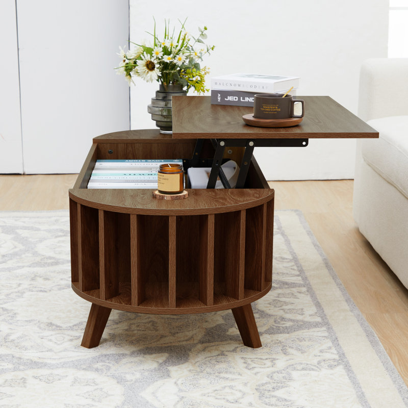 Table basse à plateau relevable avec rangement Pramil, Noyer
