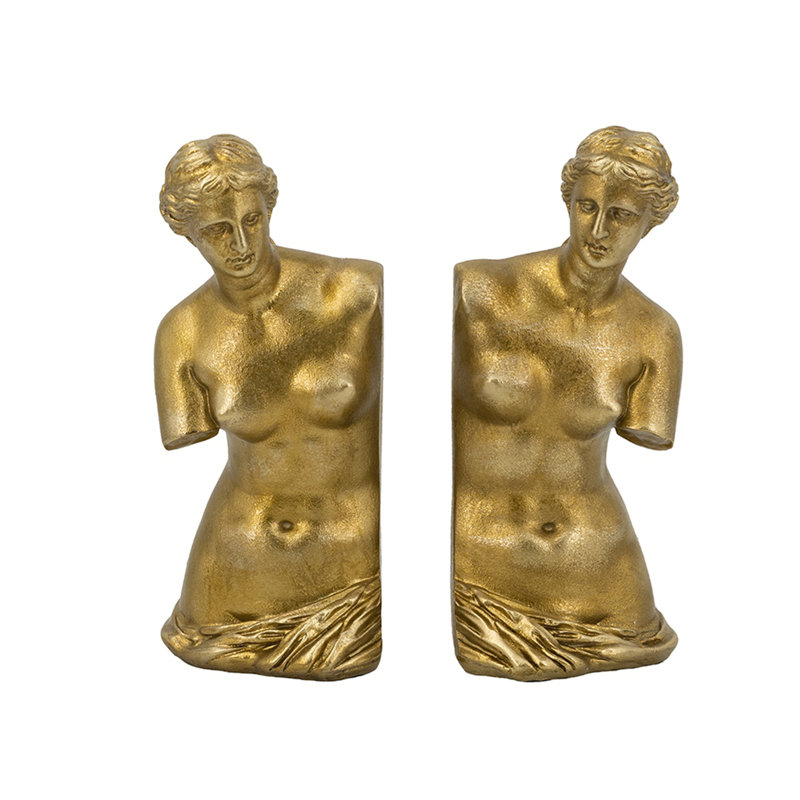 Ensemble de 2 serre-livres buste Venus de Milo 4,5 x 5 x 10 po avec finition dorée