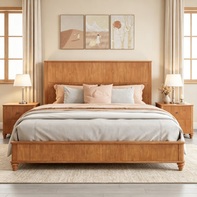 Solid Wood Bed Frame with Tall Headboard