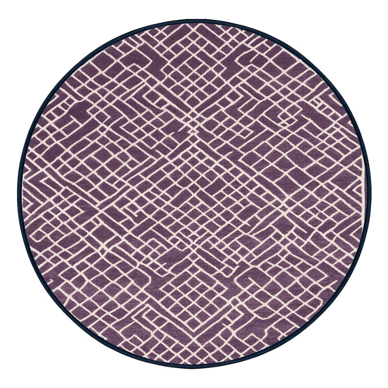 Machine Washable Trellis Purple Area Rug, Rond 5 pi