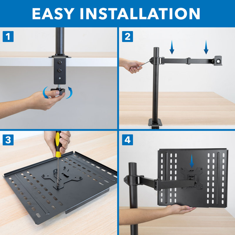 Black Adjustable Laptop Desk Mount with Vented Tray