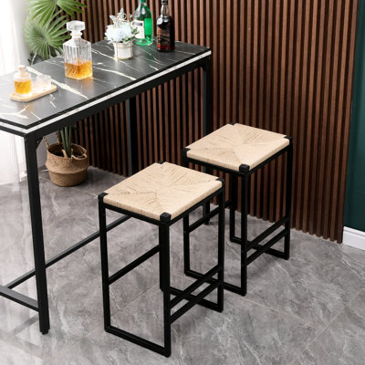 Tabourets de bar en corde de papier Folmar (paire). Fabrication en métal. Conception élégante. Capacité de 220 lb. Pour la maison et le café. Facile à installer (sans dossier) (de 2) - construction robuste, décoration, glissement, charge,