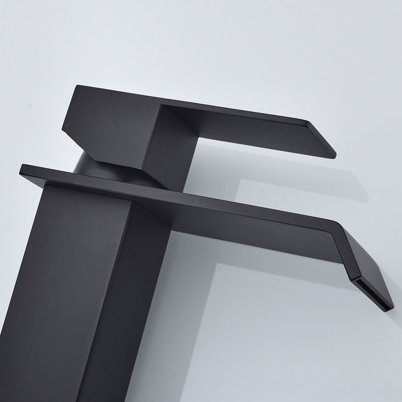 Single Handle Single Hole Bathroom Faucet With Deckplate And Waterfall Spout ( 1 Pack ), Matte Black