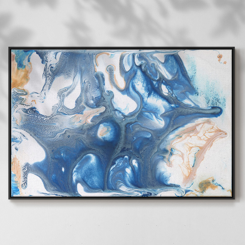 Bleu dansant II, H 25 po x l 37 po x P 2 po, Toile avec cadre flottant noir, Non