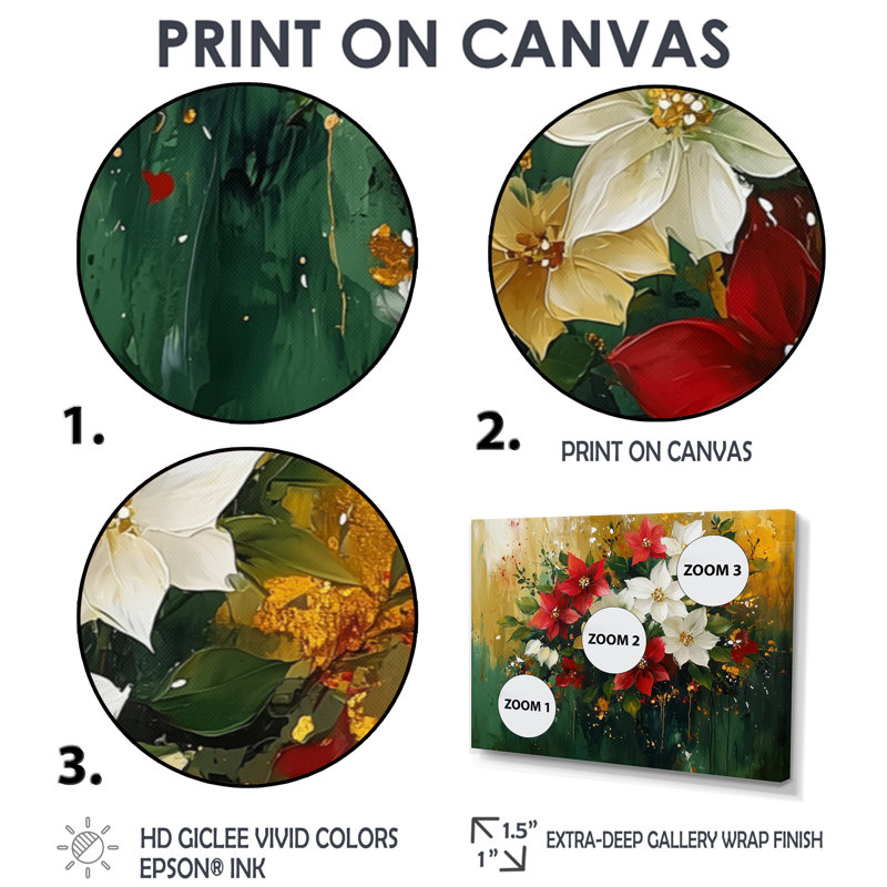 Été, couronne dorée de poinsettias II - art mural poinsettias, H 30 po x l 40 po, Cadre simple noir