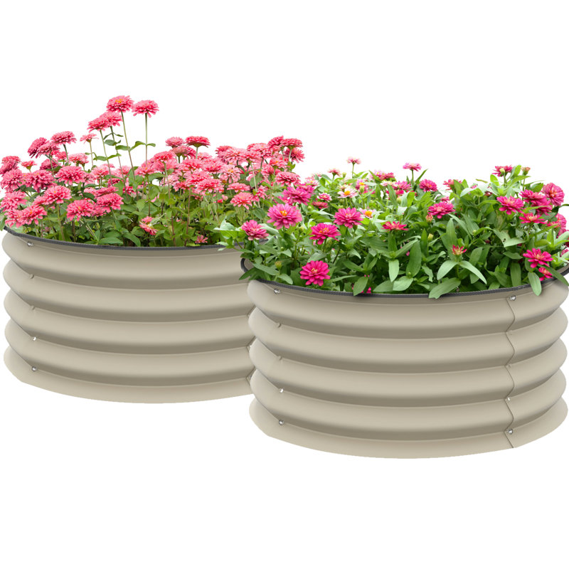 Galvanized Raised Garden Bed Duo, White. Planters For Outdoor Use. Effortless Assembly Plant Growth. Robust Steel, 23.5" . X 11.79" H 2 Beds, Cream Protected Rim Easy Up Process. Enhance Flower,
