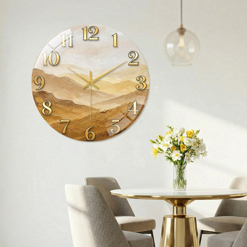 «Desert Landscape», horloge murale décorative moderne en verre 15,7 po, 40 x 40 cm (15,7 x 15,7 pouces)