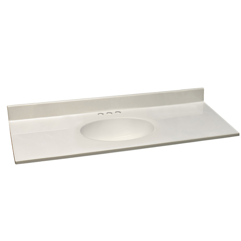 Plateau de meuble-lavabo en marbre de culture 49 po avec dosseret, ensemble amélioré, Blanc sur blanc