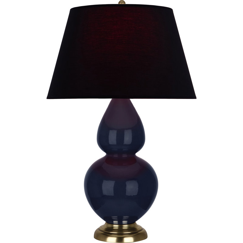 Lampe de table double gourde en céramique, Noir / Rouge, Bleu minuit verni / laiton, Laiton
