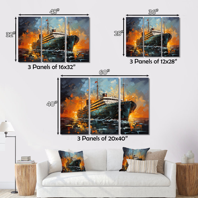 «Boat Titanic Collage Interwoven I», reproduction sur toile 3 pièces, H 40 po x l 60 po x P 1 po