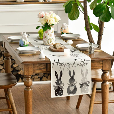 Carottes, lapin, lapin, Joyeuses Pâques, chemin de table, décoration de table de salle à manger de vacances saisonnière pour la décoration intérieure et extérieure