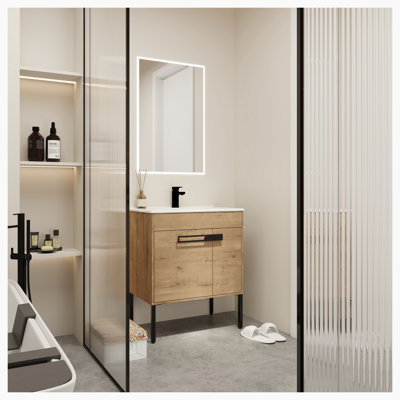 Meuble-lavabo simple autoportant de 30 po avec plateau en céramique Eith