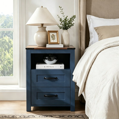 Nightstand with Charging Station,Side Table with 2 Drawers Storage Cabinet for Bedroom, Living Room