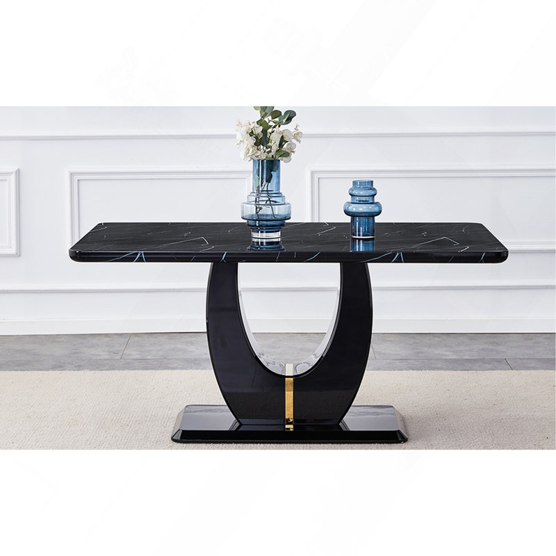 Table de salle à manger moderne, simple et luxueuse en similicuir imitation marbre noir, table de bureau rectangulaire, table d'ordinateur, bureau de jeu
