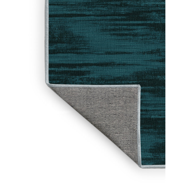 Tapis bleu abstrait lavable à la machine, Rond 5 pi