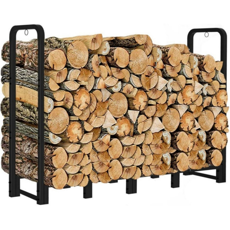 Support à bûches robuste pour foyer d'extérieur en bois de chauffage, noir mat