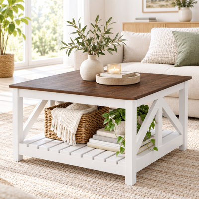 31.5'' Farmhouse Square Coffee Table With Open Storage