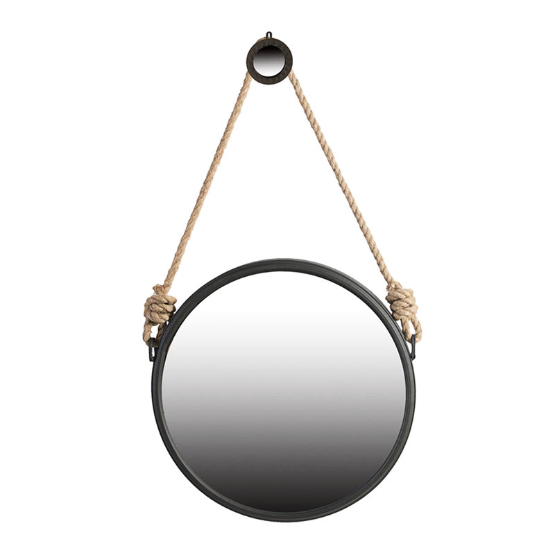 Beau miroir 19,5 po - cadre en métal gris avec sangle de corde pour la salle de bain, 20 po x 20 po