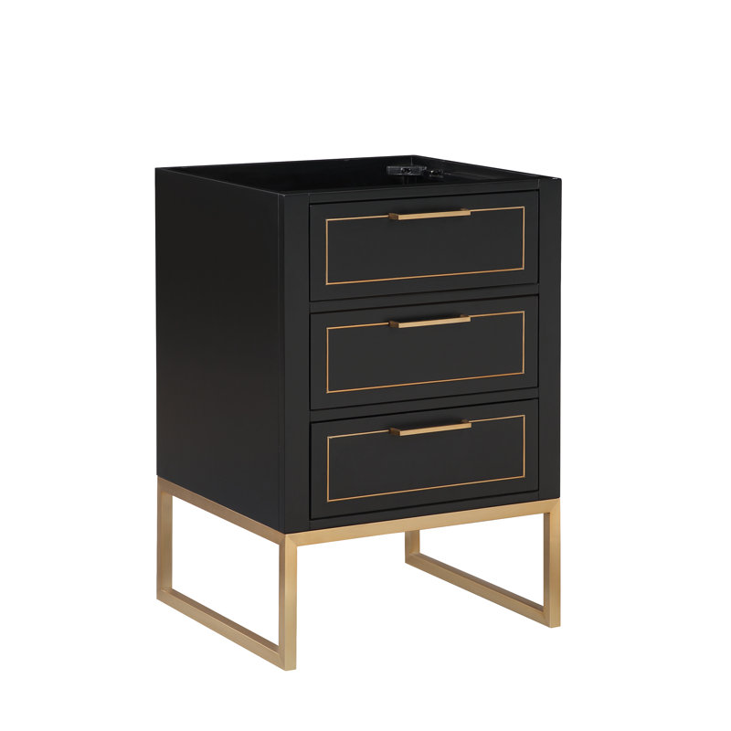 Ensemble de meuble-lavabo simple 24 po Markham, Nuit noire, Quartz blanc, Laiton satiné