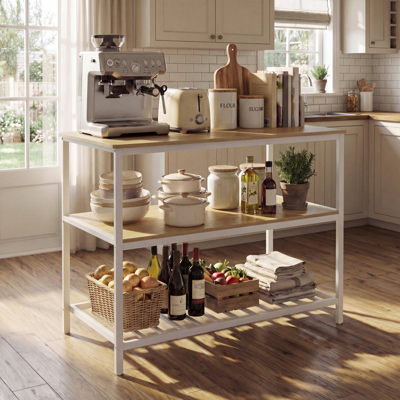 Îlot de cuisine l 47,4 po avec tablettes ouvertes Riggle, Chêne / blanc