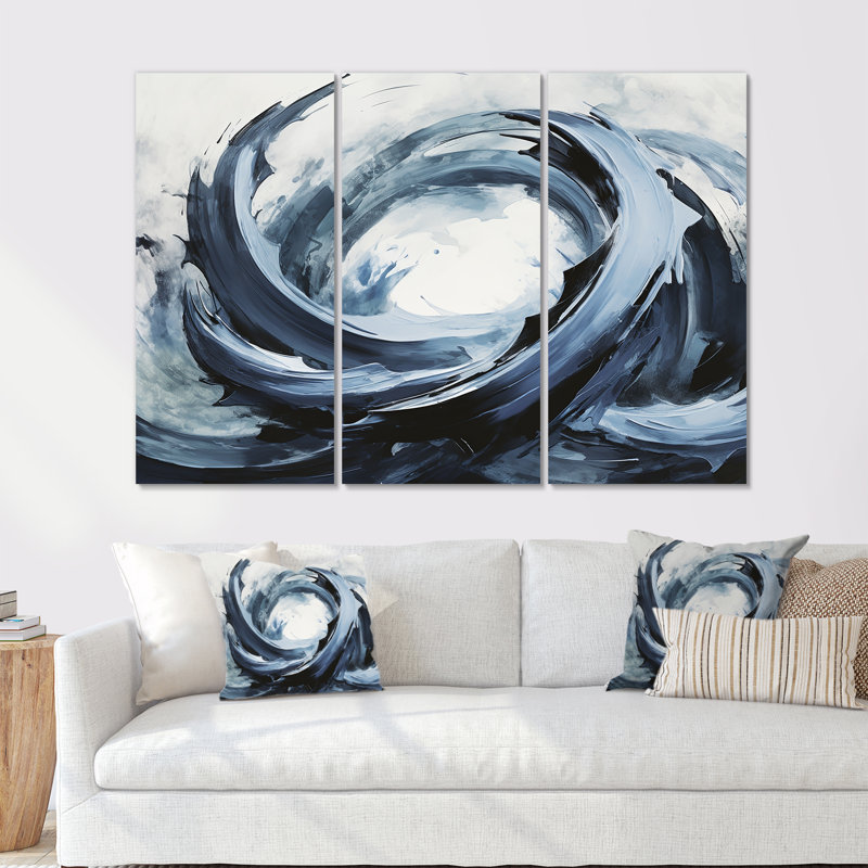 Ensemble de salon Wild Waves Faded Retro Blue - Spiral Abstract Wall Art, Toile tendue, H 28 po x l 36 po x P 1 po