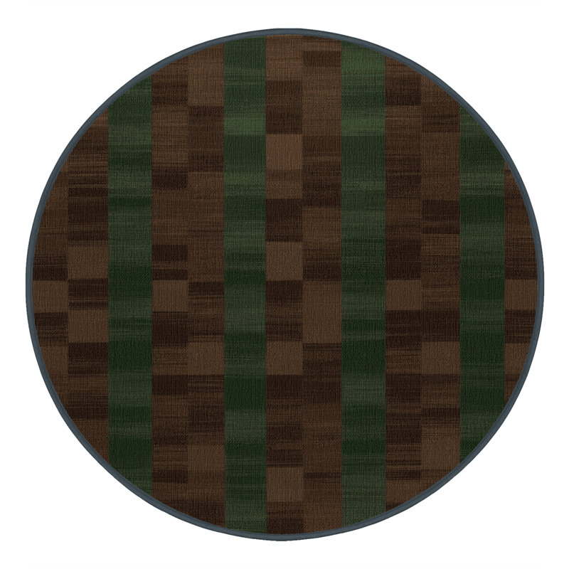 Machine Washable Checkered Brown Area Rug, Round 5'