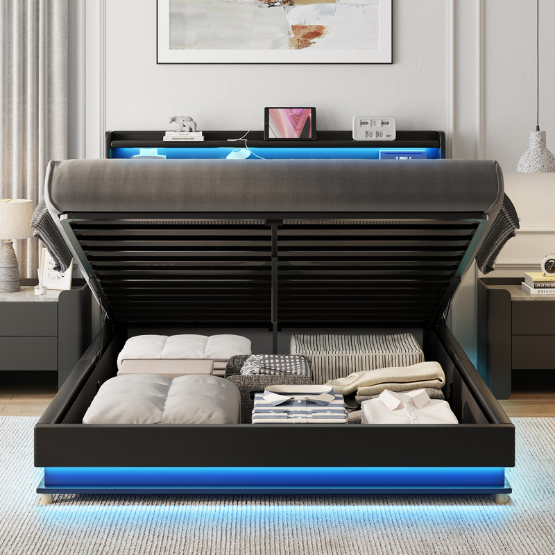 Base de lit avec rangement Lift Up, Lit simple, Noir