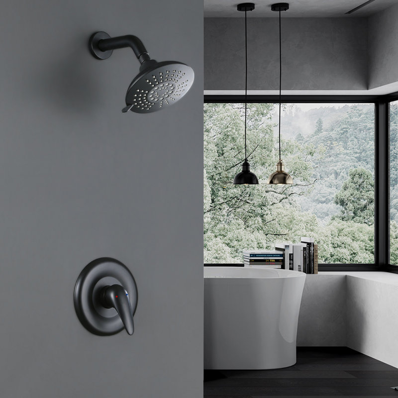 6" Wall Mounted Shower Faucet with Pressure Balanced Valve, Matte Black