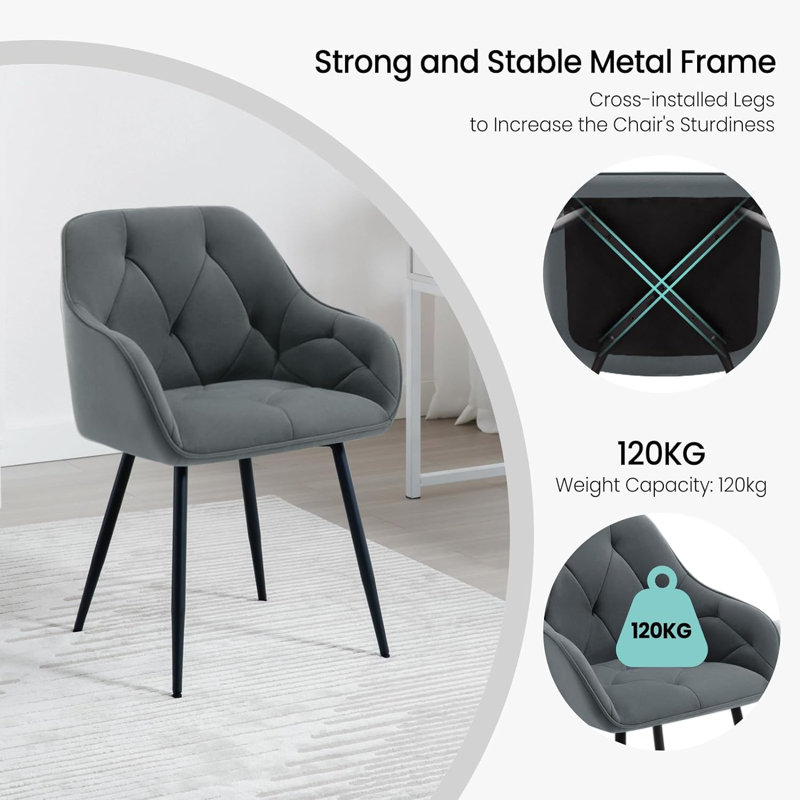 Bharmal 50.5cm H Velvet Upholstered Armchair, Dark Grey, 2