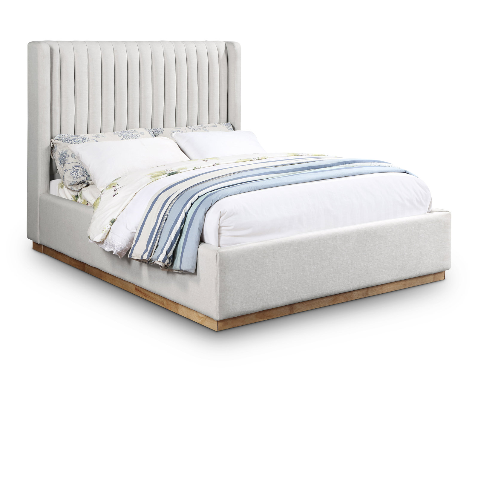 Chamblis Linen Upholstered Bed, Full / Double, Cream Linen Textured Fabric